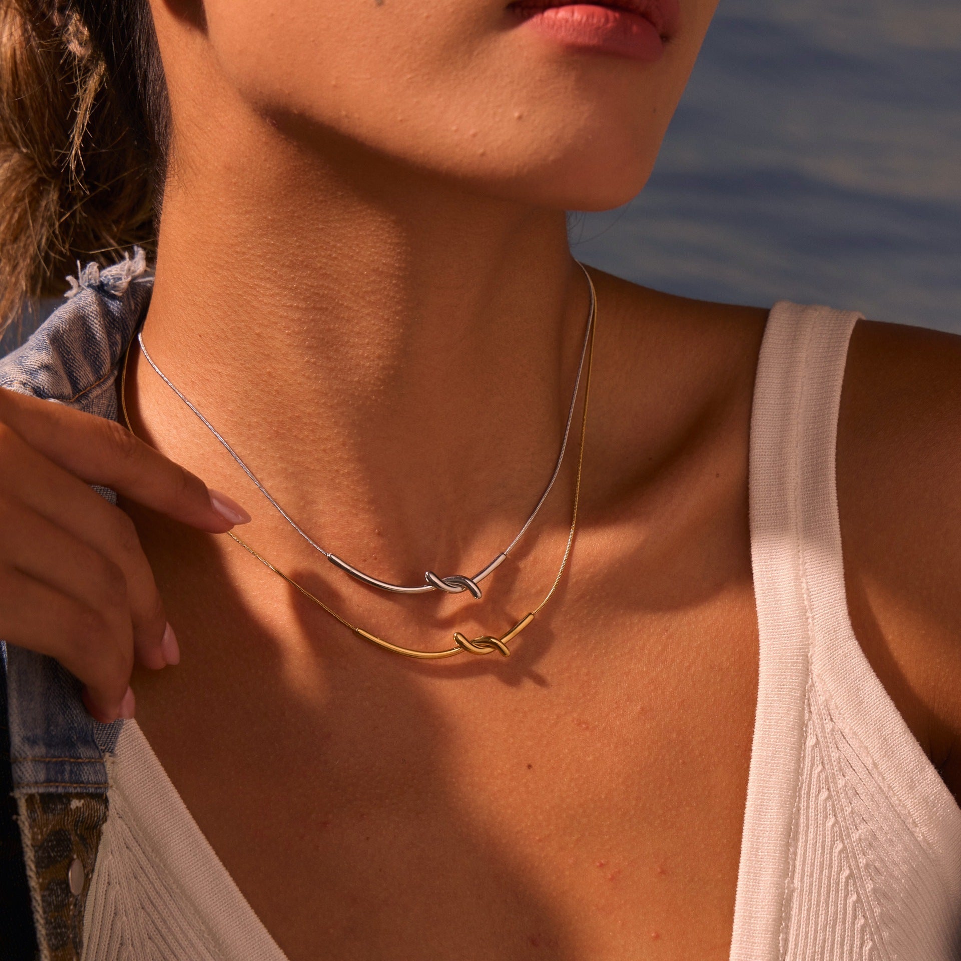 European And American Fashion Minimalist Twist Knot Pendant Stainless Steel Necklace