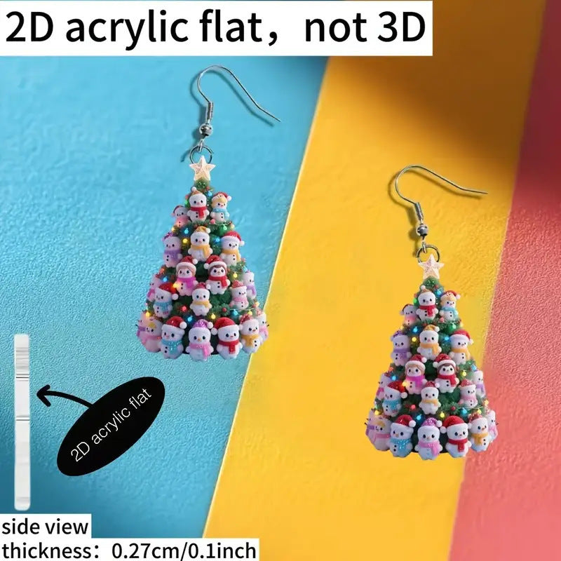Creative Acrylic Flat XINGX Christmas Tree Earrings