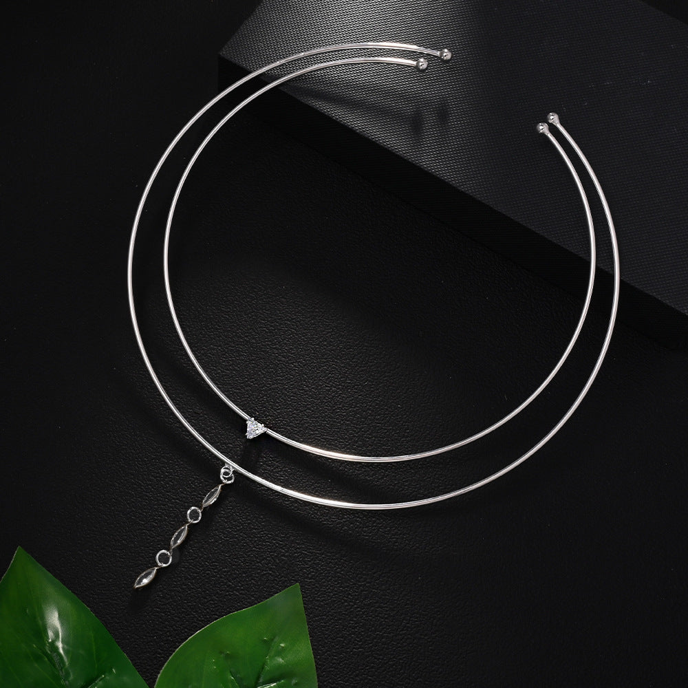 Geometric Necklace Double-layer Rhinestone Collar Accessories