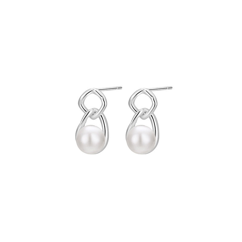S999 Sterling Silver Pure Silver Light Luxury Stud Earrings Pearl Natural Freshwater