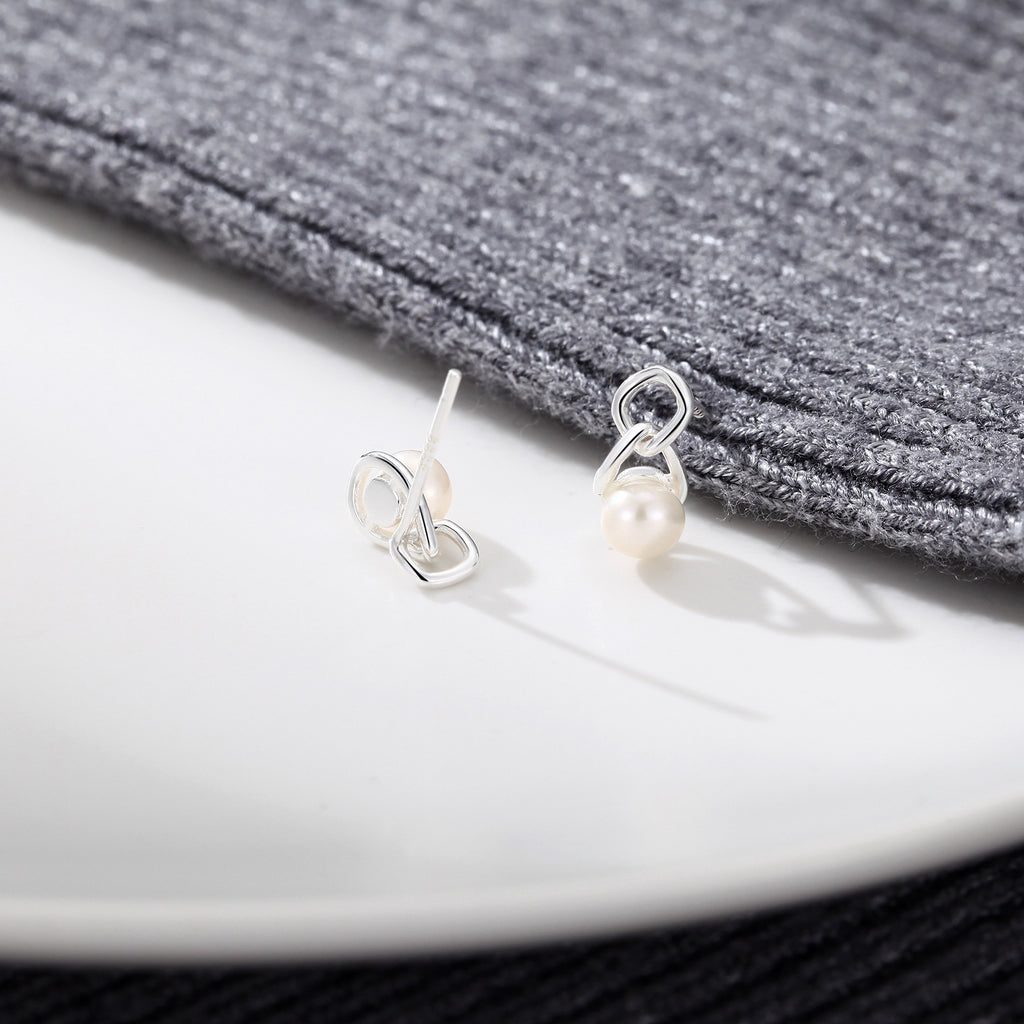 S999 Sterling Silver Pure Silver Light Luxury Stud Earrings Pearl Natural Freshwater
