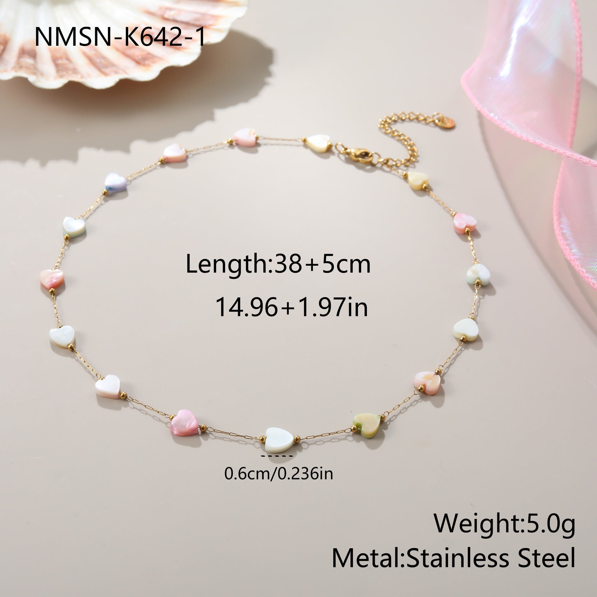 Ins Style Colorful Heart-shaped Fritillary Stainless Steel Necklace