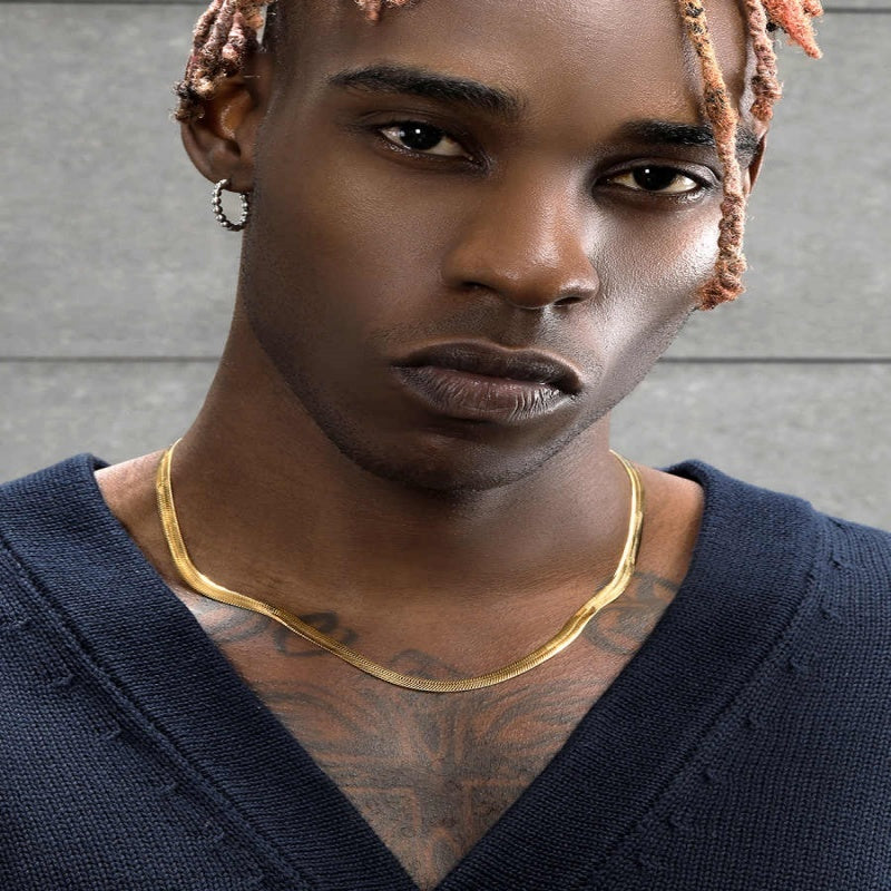 High-end And Versatile 18K Gold Flat Snake Bone Necklace For Men