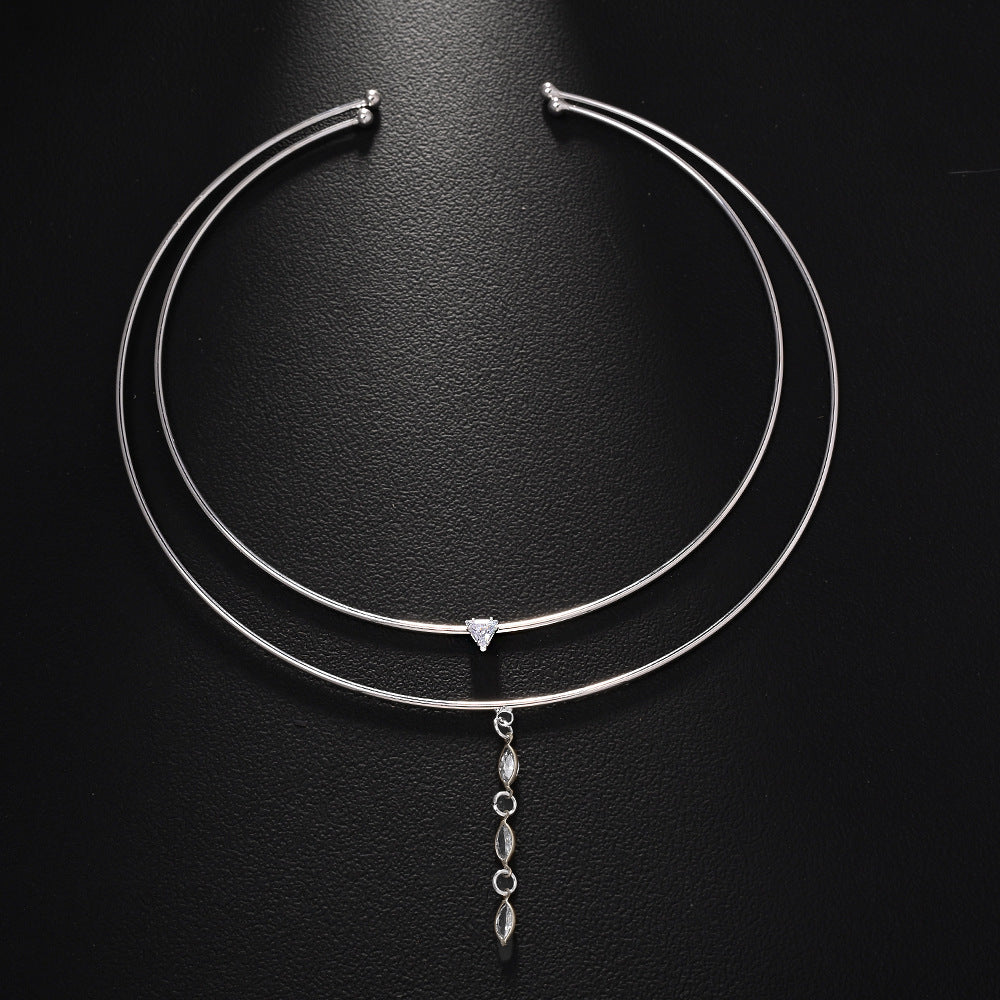 Geometric Necklace Double-layer Rhinestone Collar Accessories