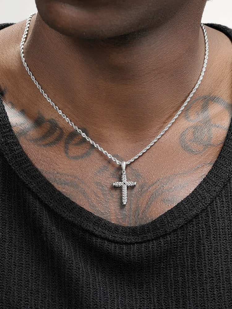 S925 Pure Silver Cross Pendant For Men, Vintage, Trendy, Personalized Necklace