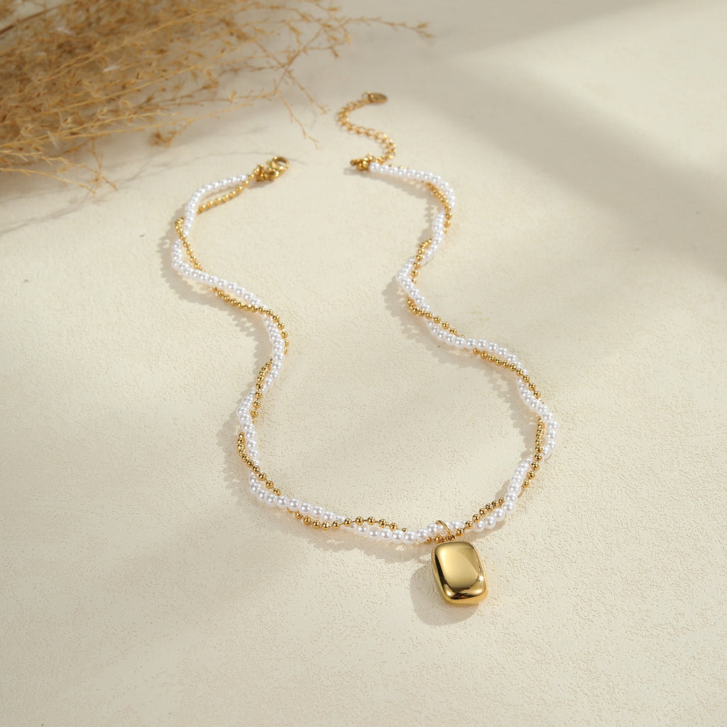 Double-layer Pearl Necklace Titanium Steel Necklace Twin Light Luxury High Sense