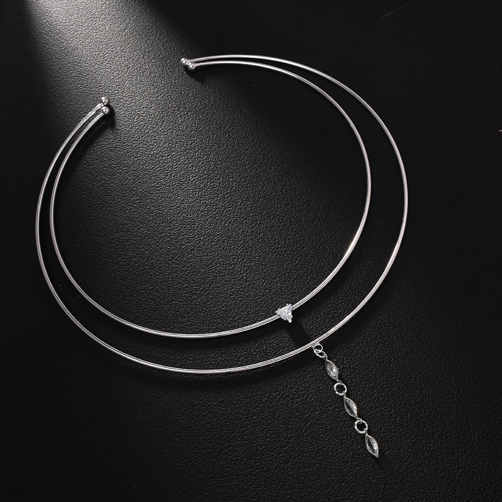 Geometric Necklace Double-layer Rhinestone Collar Accessories