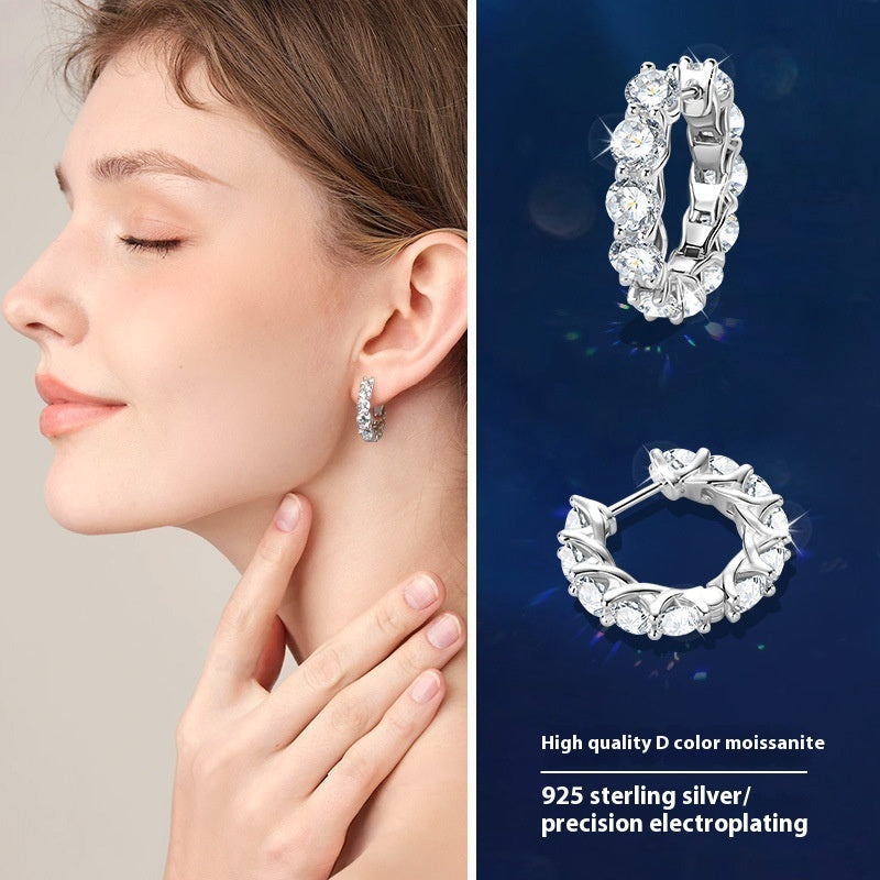 Full Diamond Moissanite Light Luxury Earrings Sterling Silver Fashion Luxury High Sense Ear Ring