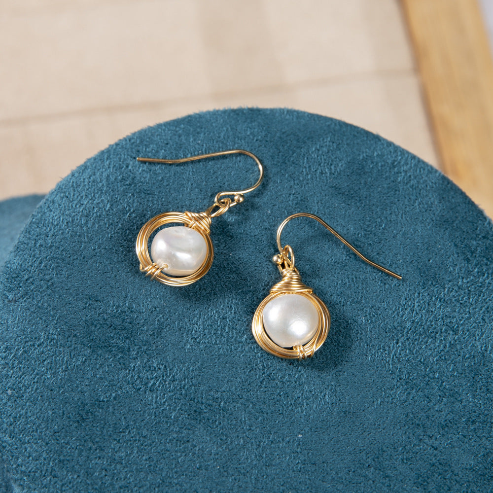 New Oval Handmade Winding Natural Pearl Earrings Women