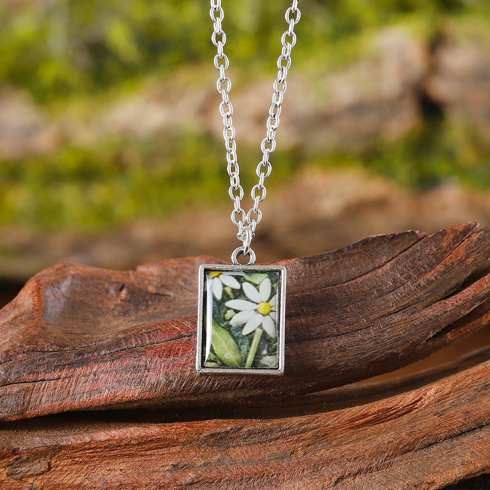 Vintage Square Pendant Necklace Earrings