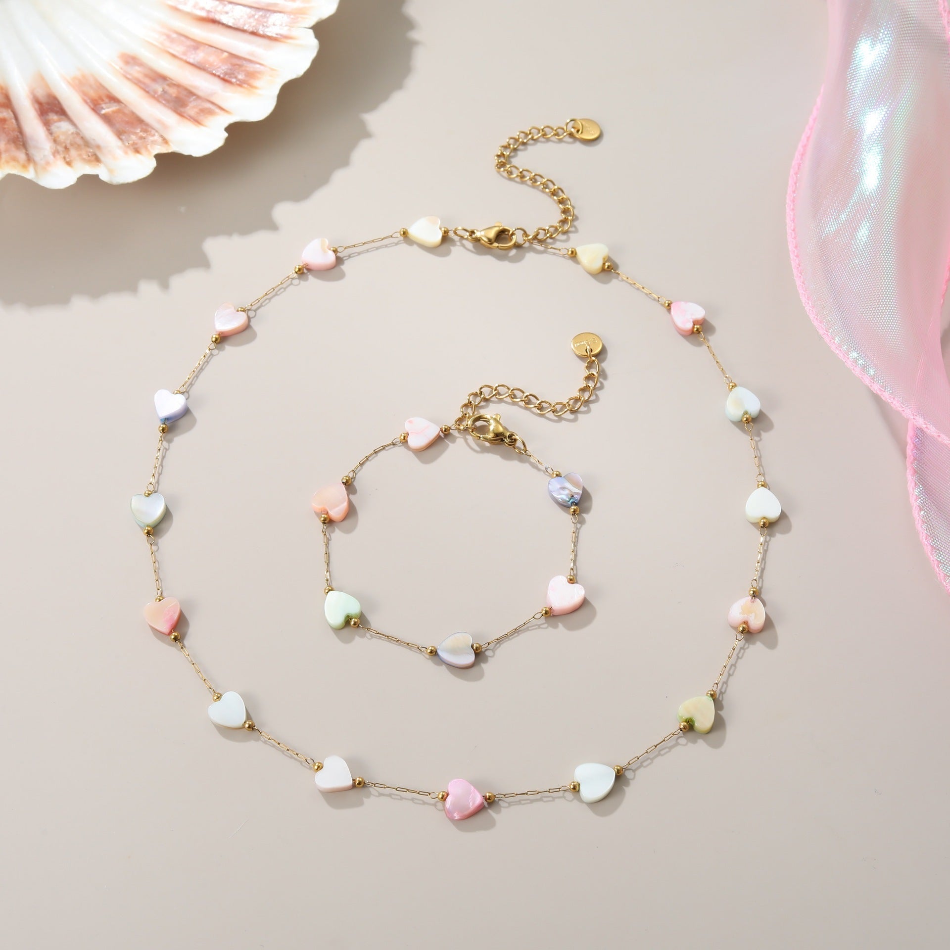 Ins Style Colorful Heart-shaped Fritillary Stainless Steel Necklace