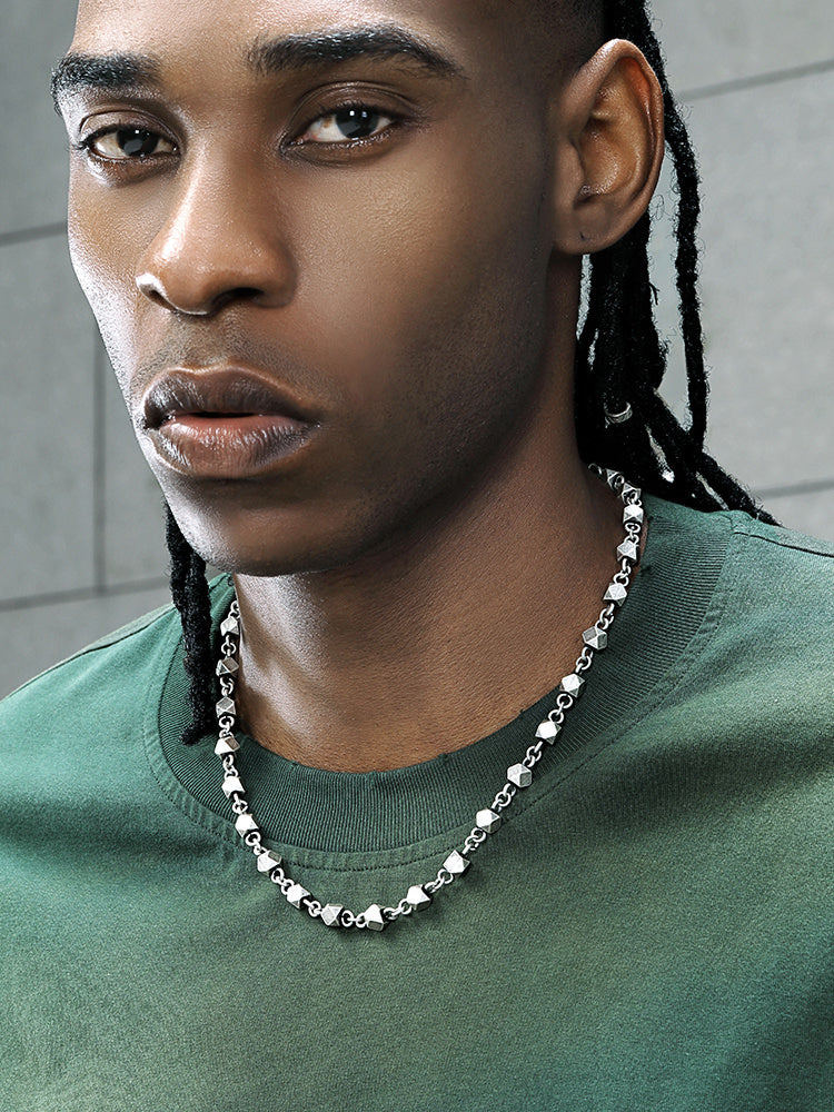 Geometric Block Splicing Hip Hop European And American Personalized Titanium Steel Retro Necklace