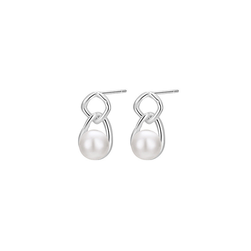 S999 Sterling Silver Pure Silver Light Luxury Stud Earrings Pearl Natural Freshwater