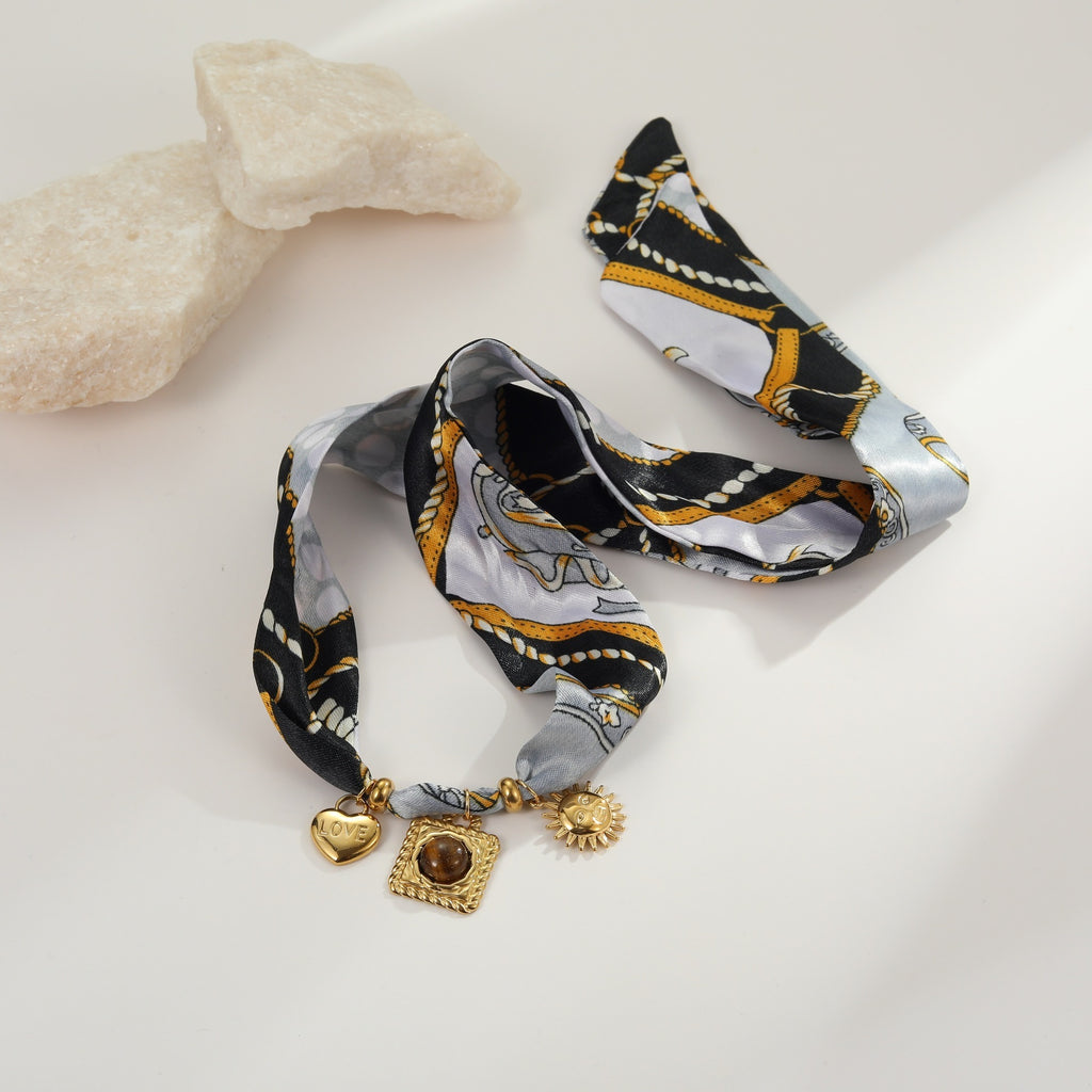 European And American Style Autumn And Winter Silk Scarf Series Design Stainless Steel Necklace