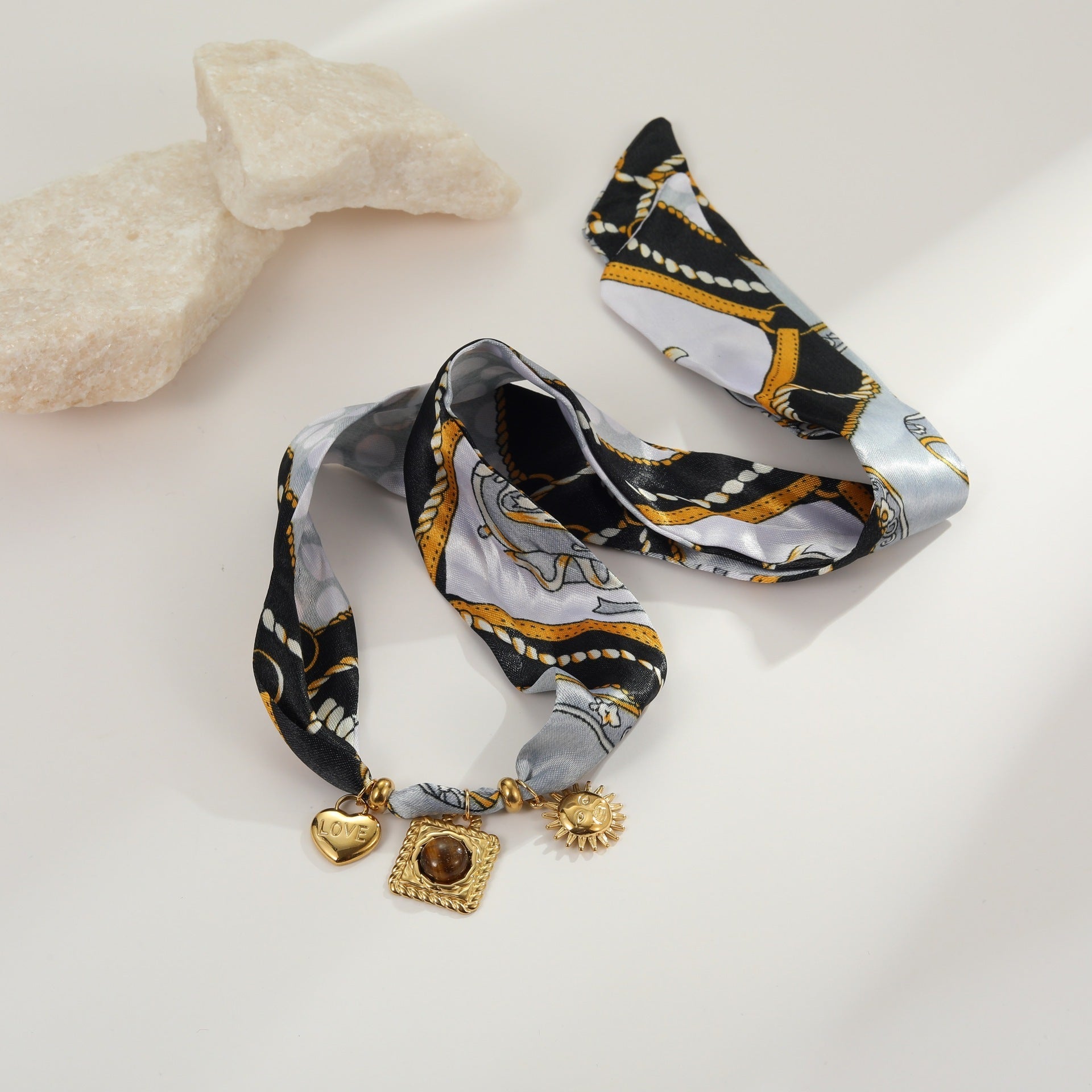 European And American Style Autumn And Winter Silk Scarf Series Design Stainless Steel Necklace