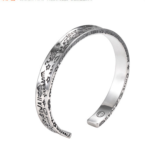 925 Sterling Silver Graffiti Bracelet Men's Hip-hop Retro