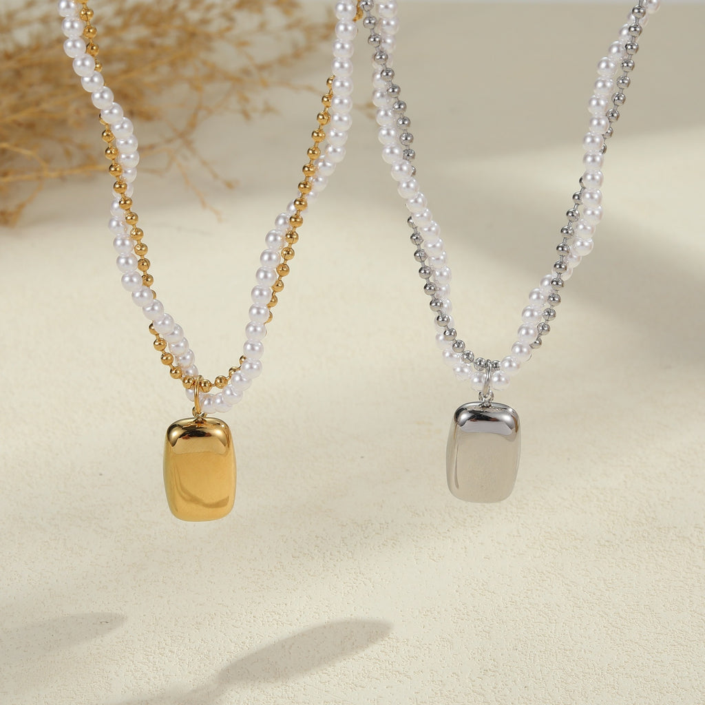 Double-layer Pearl Necklace Titanium Steel Necklace Twin Light Luxury High Sense