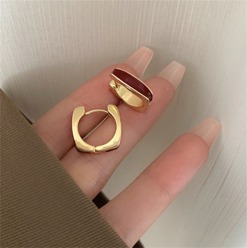 Double-sided Oil Dripping White Ear Clip Simple Exquisite Geometric Square Earrings