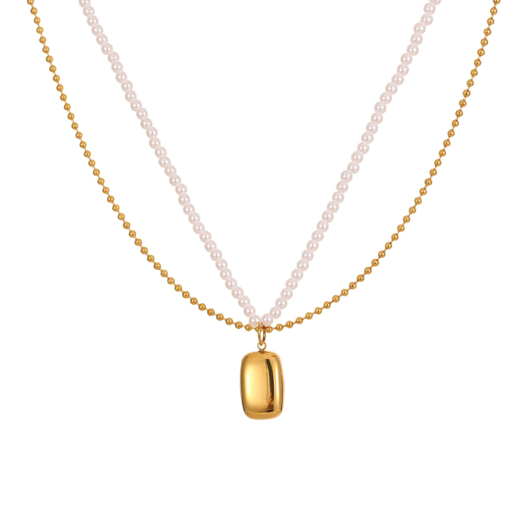 Double-layer Pearl Necklace Titanium Steel Necklace Twin Light Luxury High Sense