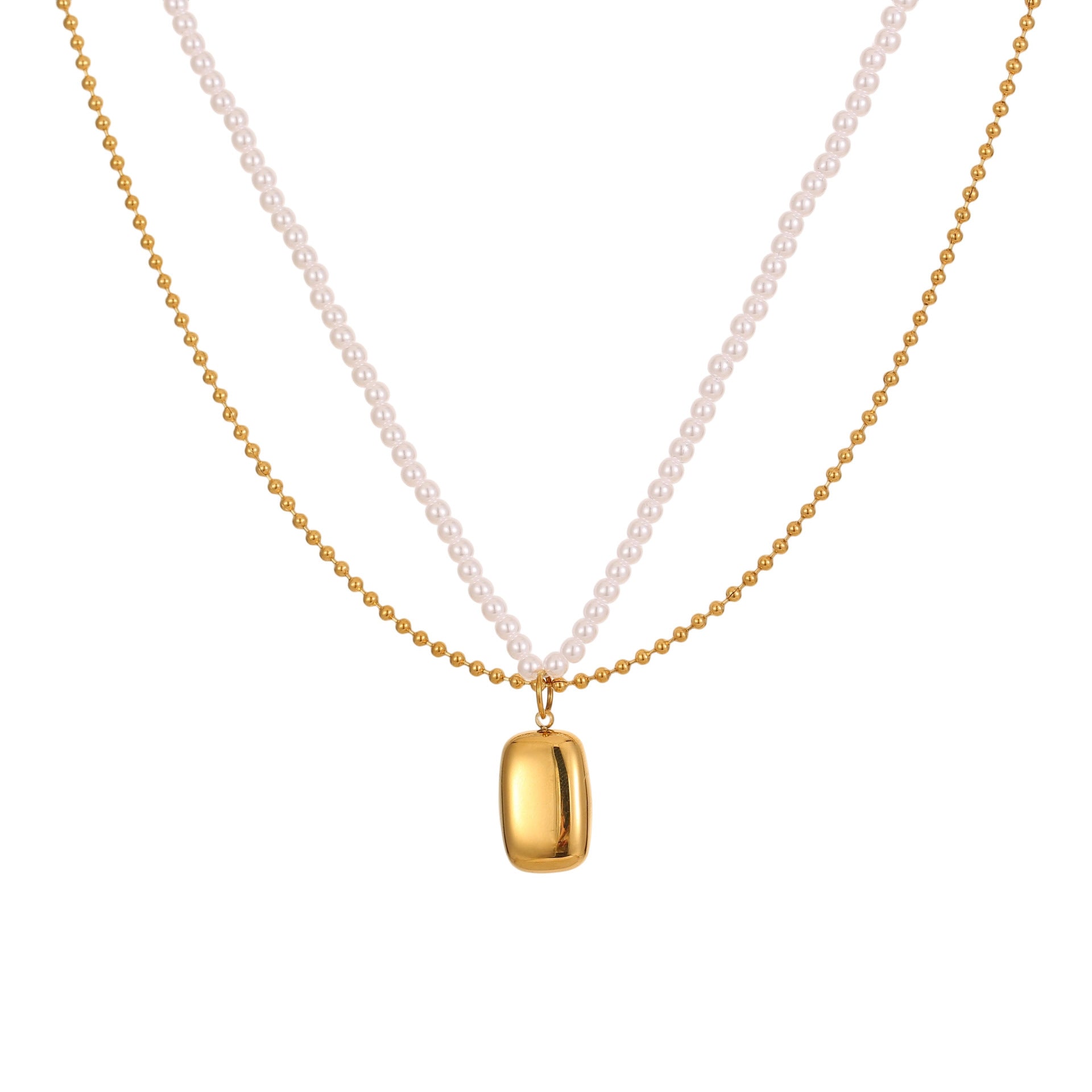 Double-layer Pearl Necklace Titanium Steel Necklace Twin Light Luxury High Sense