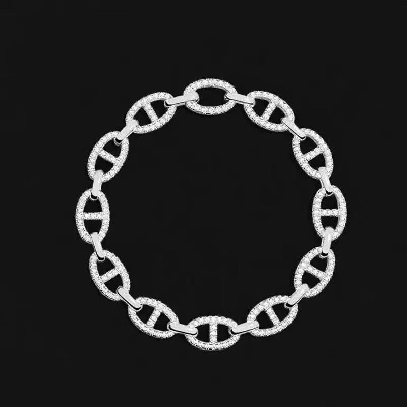 S925 Sterling Silver Hollow Thick Chain Street Style Bracelet