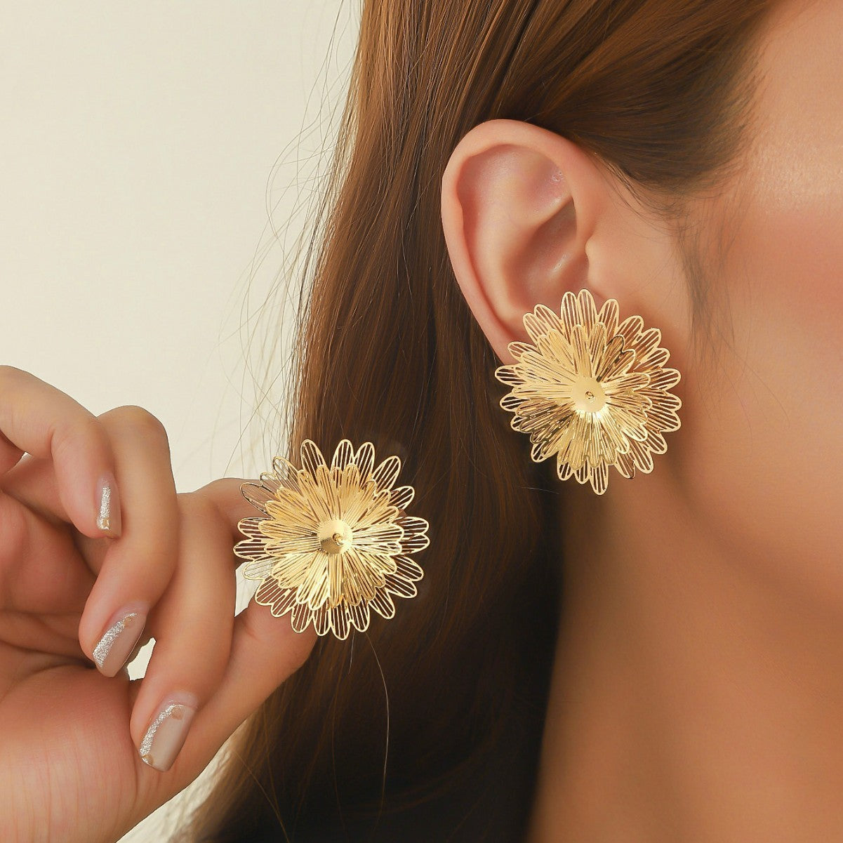 Three-dimensional Hollow Flower Earrings
