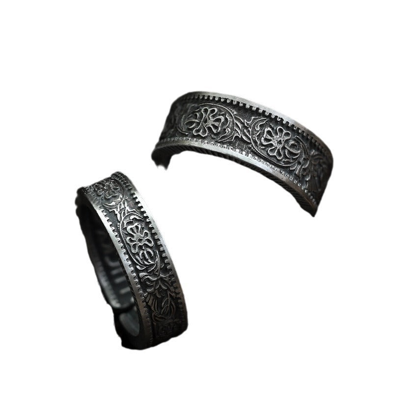 Retro Distressed Embossed Water Ripple Ring Love