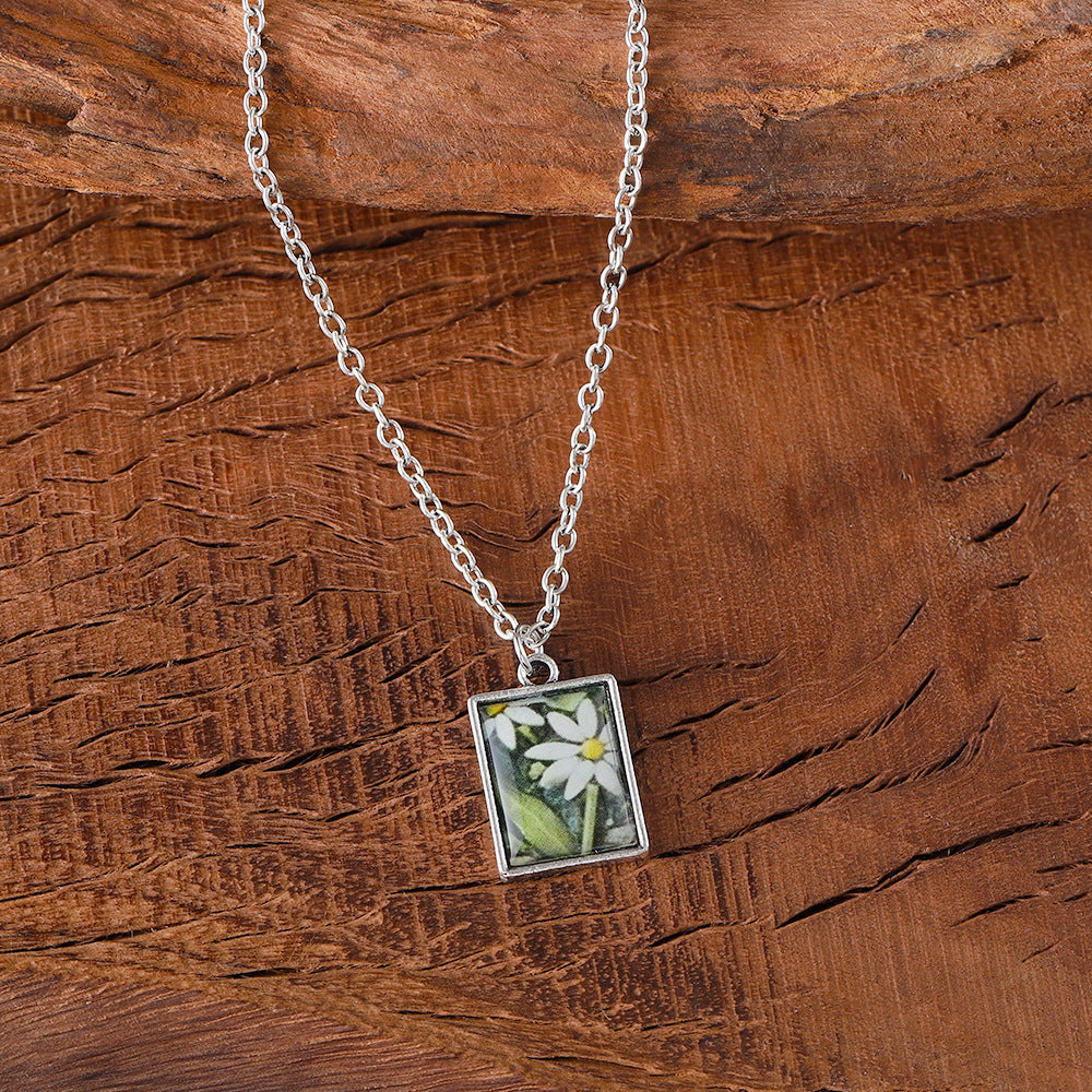 Vintage Square Pendant Necklace Earrings