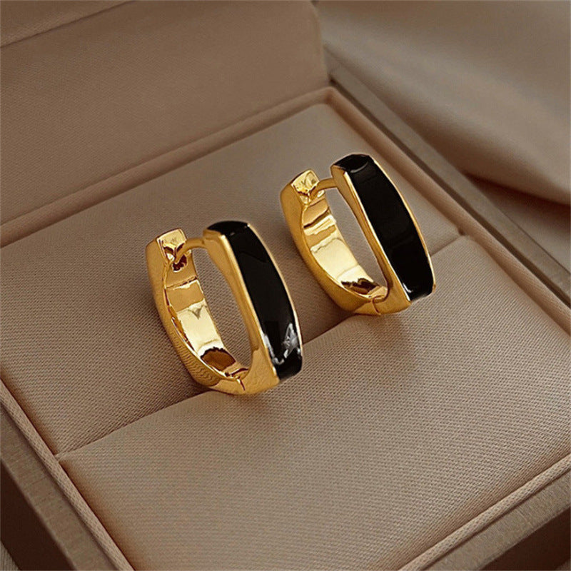 Double-sided Oil Dripping White Ear Clip Simple Exquisite Geometric Square Earrings