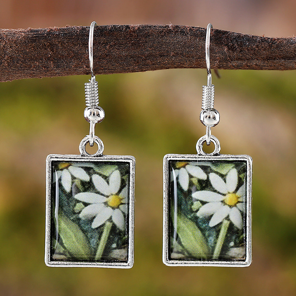 Vintage Square Pendant Necklace Earrings