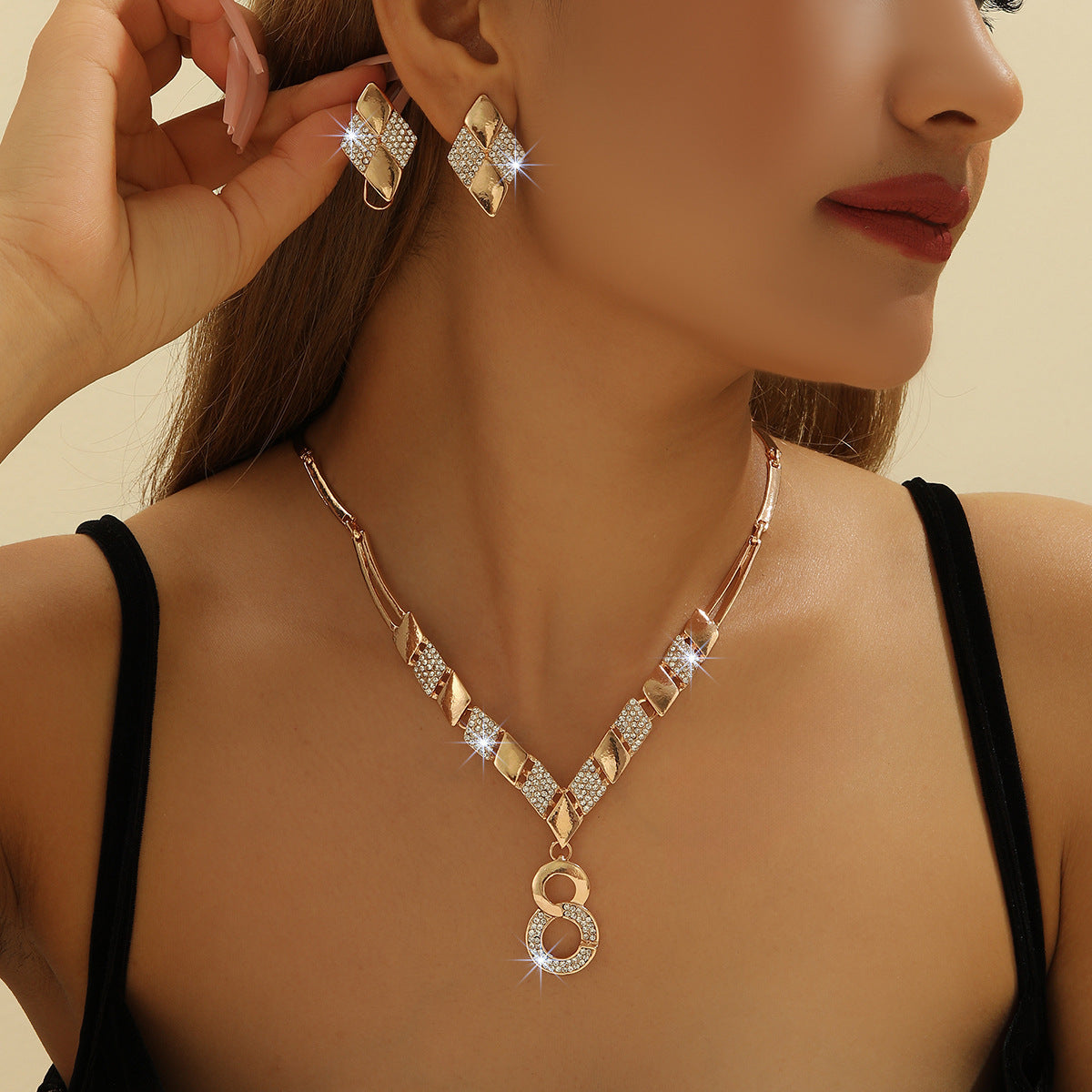 Zinc Alloy Necklace And Earrings Suite Women