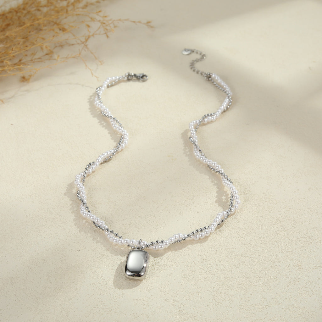 Double-layer Pearl Necklace Titanium Steel Necklace Twin Light Luxury High Sense