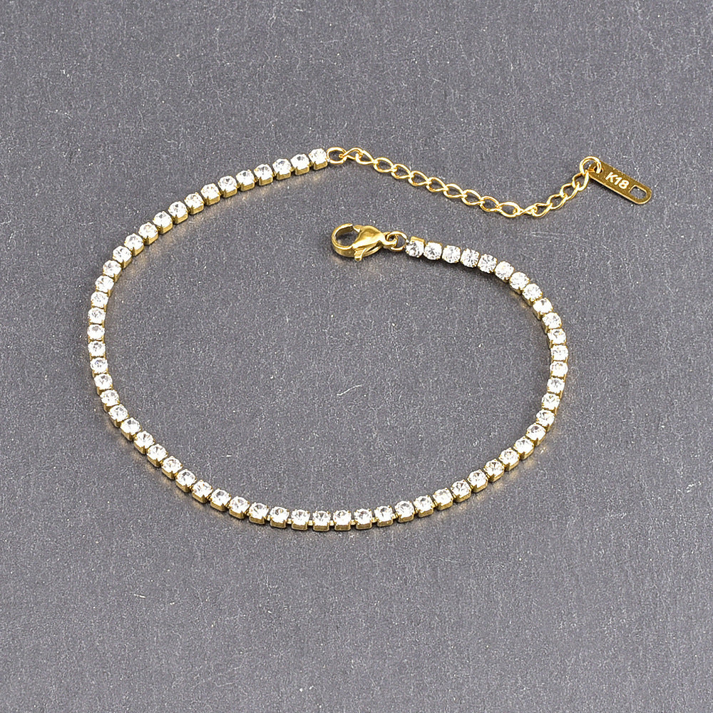 Titanium Steel Zircon Anklet Gold Containing Tail Chain Women's Summer Item Anklet