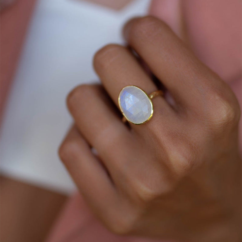 Simple Fashion Inlaid Opal Ring Female Personalized Cold Style Ring