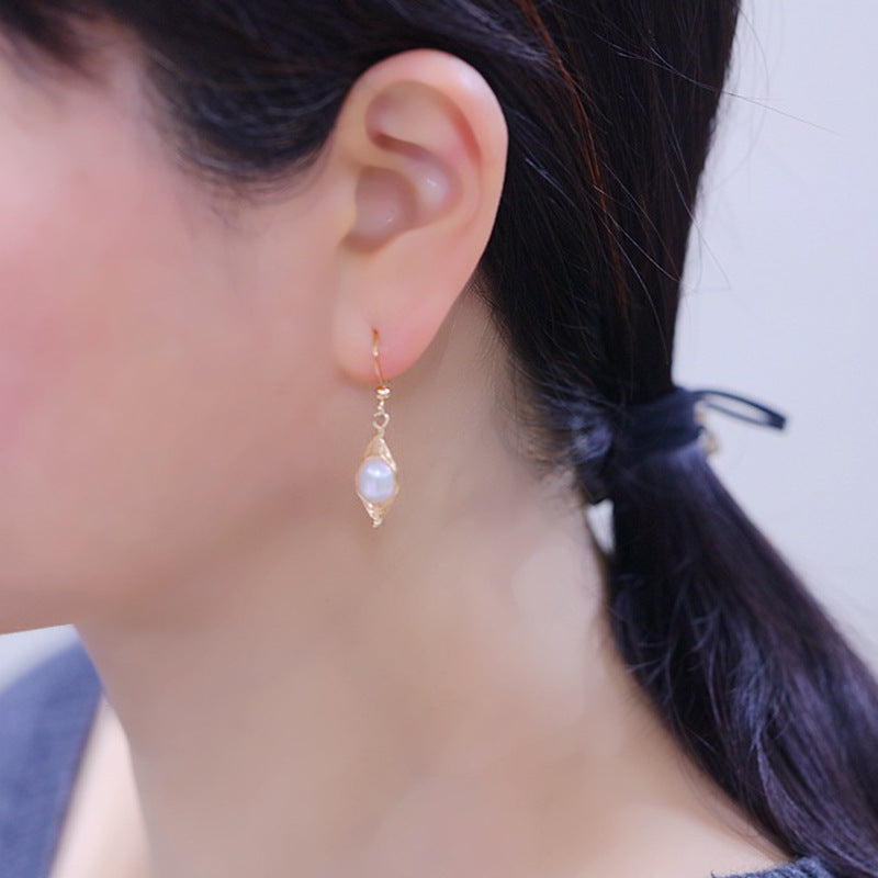 New Oval Handmade Winding Natural Pearl Earrings Women