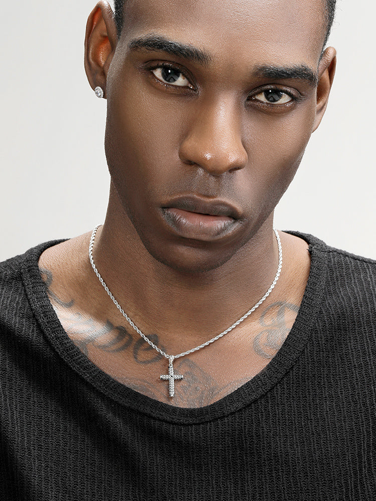 S925 Pure Silver Cross Pendant For Men, Vintage, Trendy, Personalized Necklace