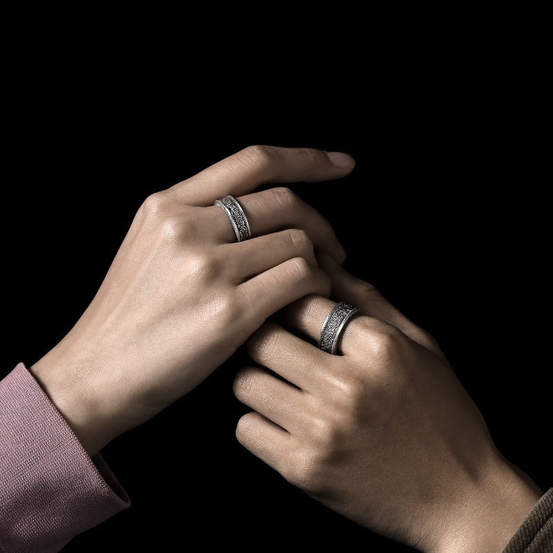 Retro Distressed Embossed Water Ripple Ring Love