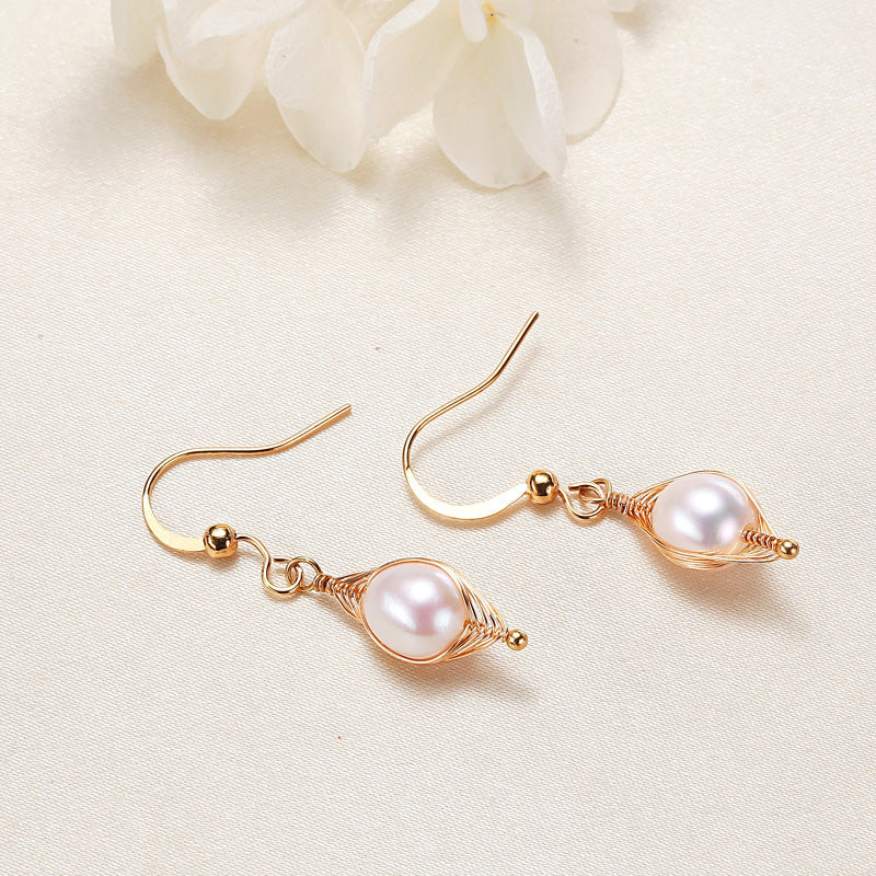 New Oval Handmade Winding Natural Pearl Earrings Women