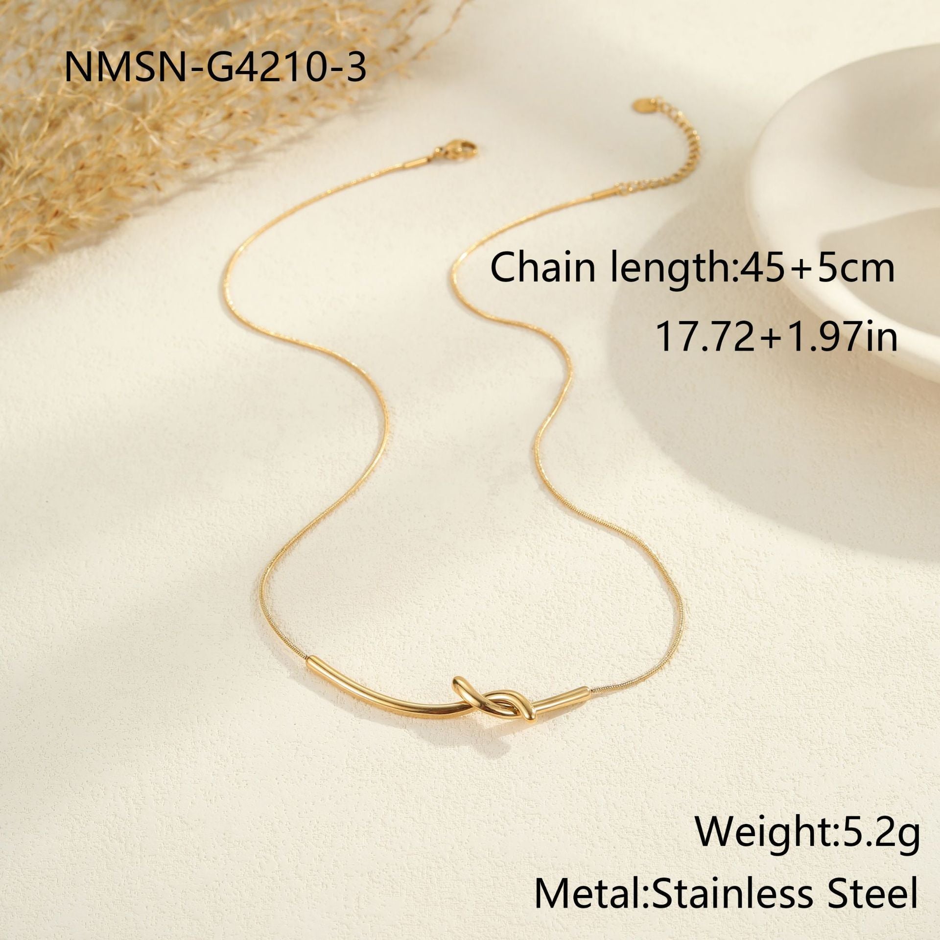 European And American Fashion Minimalist Twist Knot Pendant Stainless Steel Necklace