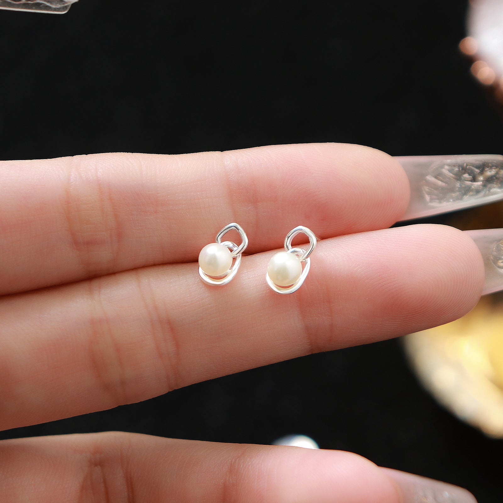 S999 Sterling Silver Pure Silver Light Luxury Stud Earrings Pearl Natural Freshwater