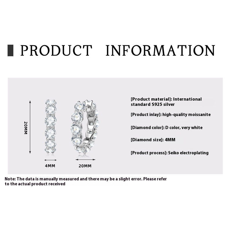Full Diamond Moissanite Light Luxury Earrings Sterling Silver Fashion Luxury High Sense Ear Ring