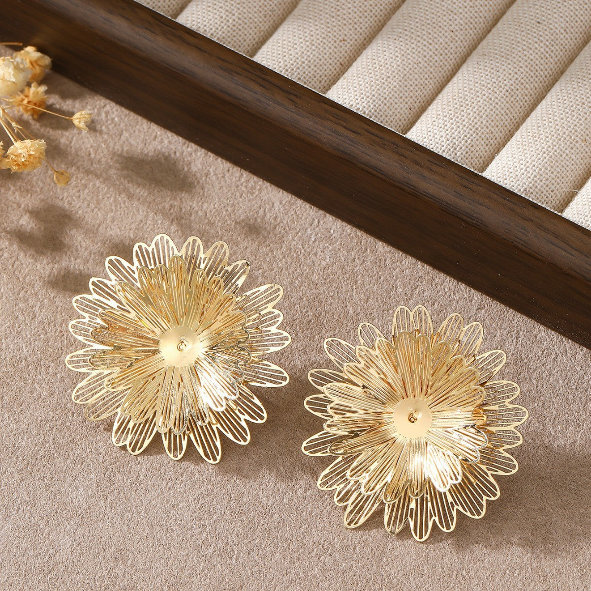 Three-dimensional Hollow Flower Earrings