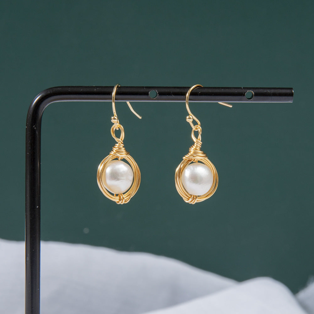 New Oval Handmade Winding Natural Pearl Earrings Women