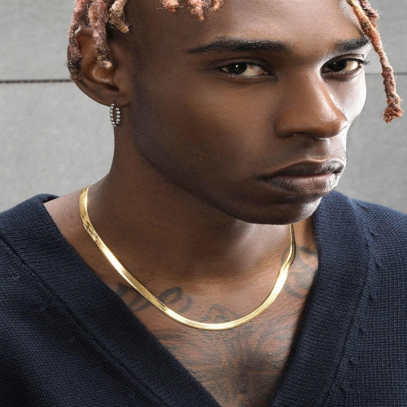 High-end And Versatile 18K Gold Flat Snake Bone Necklace For Men