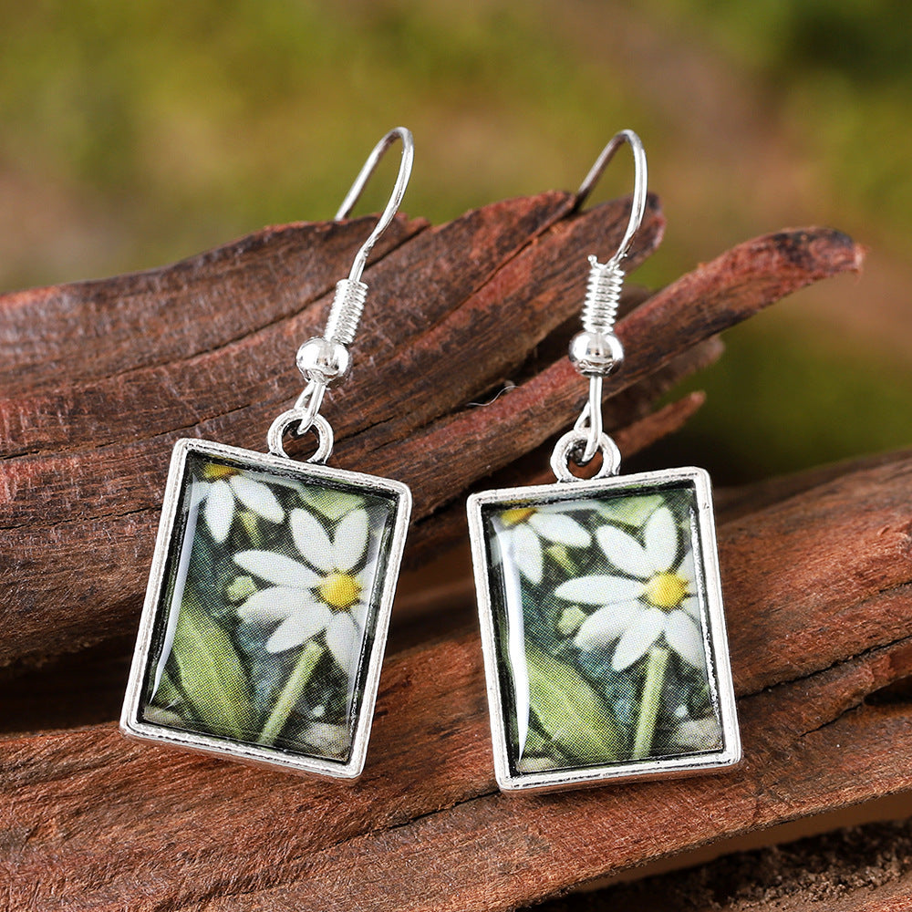 Vintage Square Pendant Necklace Earrings