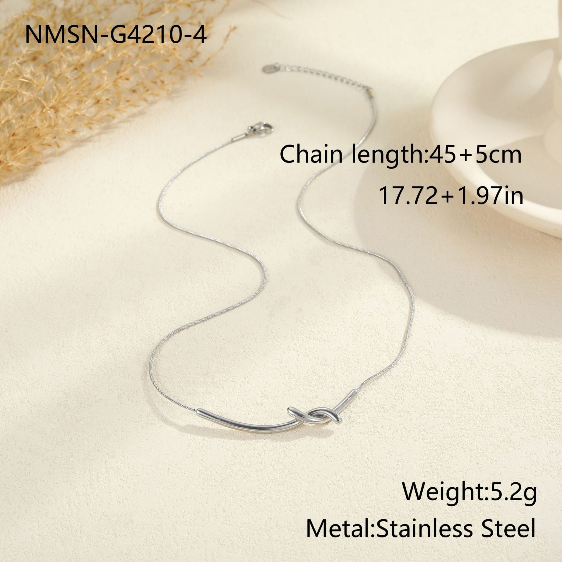 European And American Fashion Minimalist Twist Knot Pendant Stainless Steel Necklace