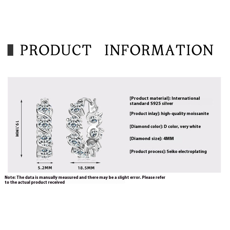 Full Diamond Moissanite Light Luxury Earrings Sterling Silver Fashion Luxury High Sense Ear Ring