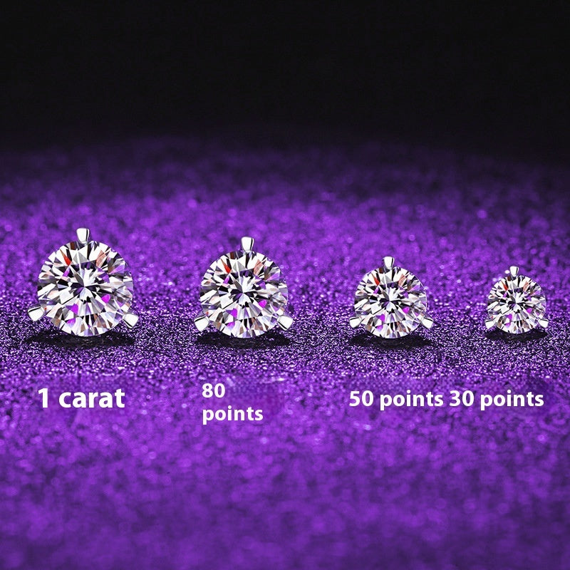 Minority Simple Classic Three-claw Moissanite Stud Earrings