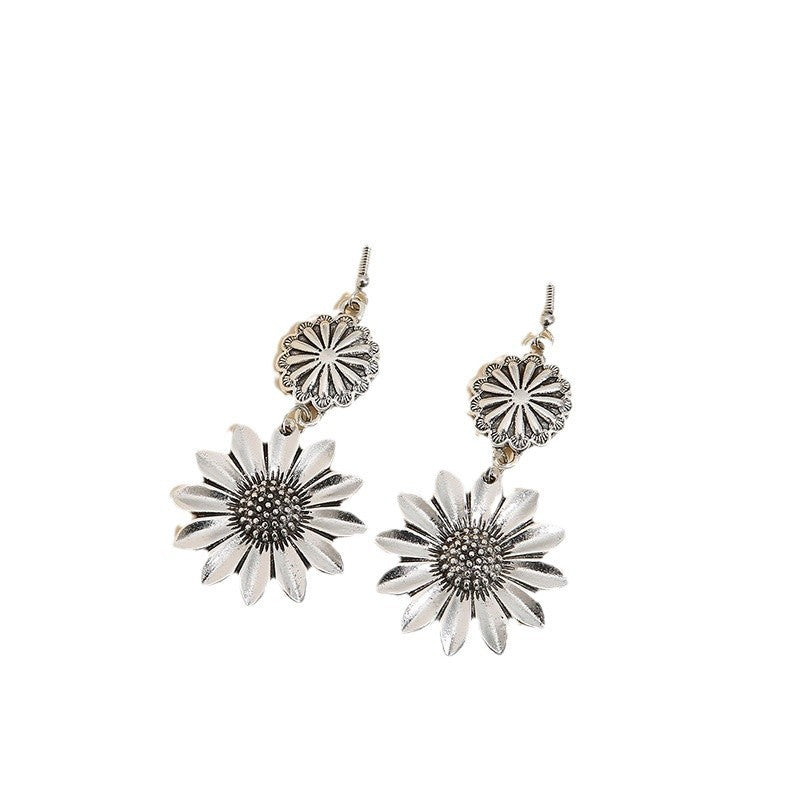 Sunflower Design Hanging Earrings Zinc Alloy Jewelry For Women