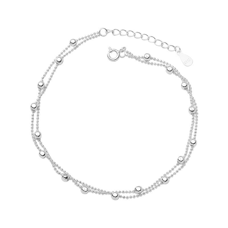 925 Sterling Silver Interval Round Beads Double-circle Anklet Female
